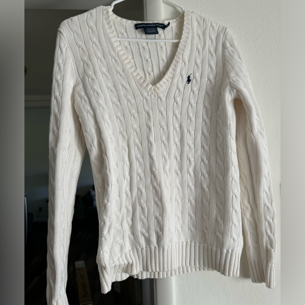 Polo Ralph Lauren Cable-Knit Cotton V-Neck Sweater